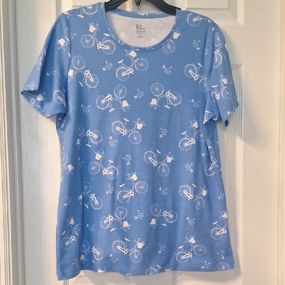 Blue Bicycle Print Shirt By Kim Rogers. Size M.